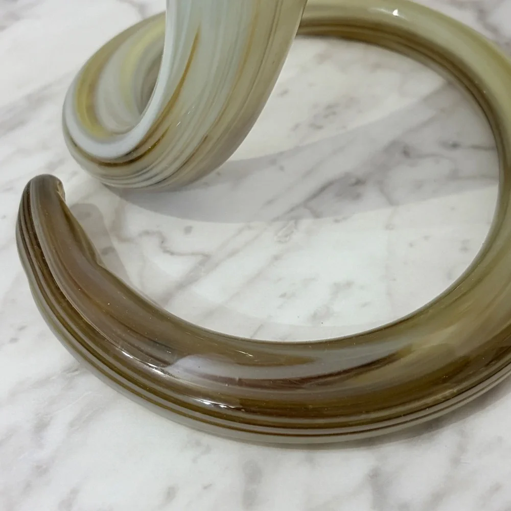 Vintage Murano Style Hand-Blown‎ Art Glass Vase Yellow White Swirl Pattern